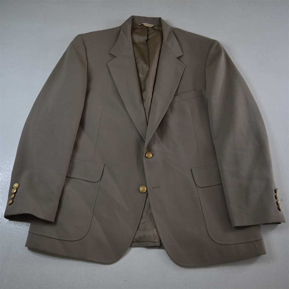 Vtg USA Made 44R Khaki Gold Button Mens‎ Blazer Suit Jacket Sport Coat
